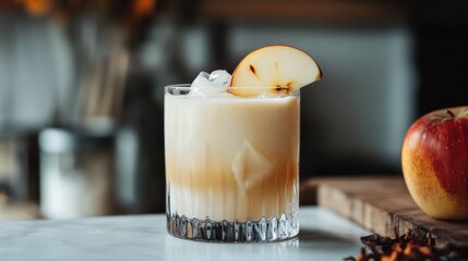 Apple infused coffee drink with fresh slice for autumn refreshment and design