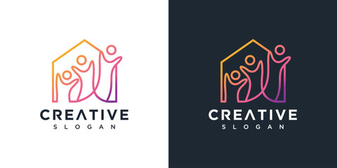 people logo inspiration. family and house logo design. people logo icon inside the house