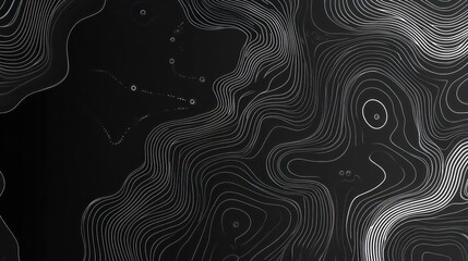 Abstract background with white lines and circles on a black background.