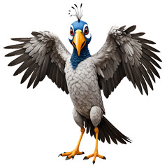 Fototapeta premium Cartoon drawing representing an African secretary bird, with outstretched wings. Snake killer.