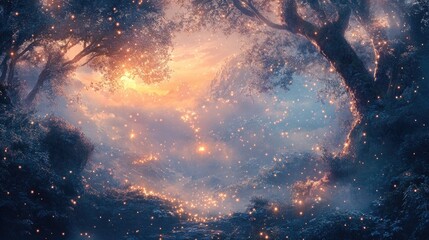 A gentle, flowing background with pastel tones and glowing sparkles, inspired by magical fairy-tale settings