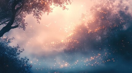 A gentle, flowing background with pastel tones and glowing sparkles, inspired by magical fairy-tale settings