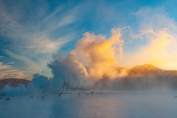 Hot swimming lagoon in the blue lagoon in Reykjanes, Iceland