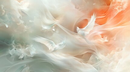 Enchanting background with flowing, mist-like shapes and pastel colors, inspired by magical fairy-tale scenes
