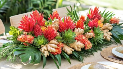 Vibrant Tropical Floral Arrangement for Festive Décor