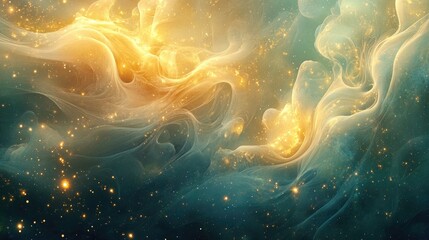 Magical background with gentle flowing shapes and light sparkles, inspired by dreamy, fairy-tale worlds