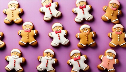 Obraz premium Gingerbread man cookies background pattern on a light lilac background