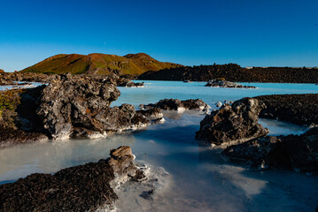 Blue Lagoon in Reykjanes, Iceland, in sunset