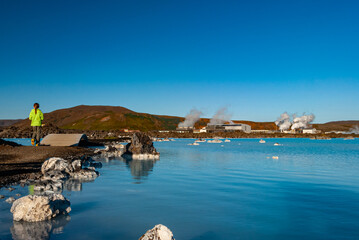 Blue Lagoon in Reykjanes, Iceland, in sunset