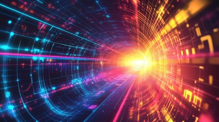 Fototapeta premium A high-tech, digital-style background with vibrant neon grids and abstract elements, capturing a futuristic feel
