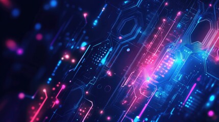 Beautiful abstract tech background with digital patterns and neon lights, creating a futuristic visual