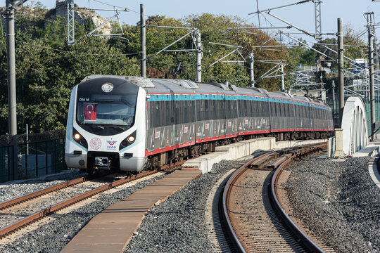 ISTANBUL- TURKEY, OCTOBER 25, 2024; Marmaray Train Station on the Europan Side. Gebze - Halkalı suburban train line.