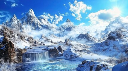 Alpine Serenity: 4K Ultra Clear Snow-Capped Mountain Landscape