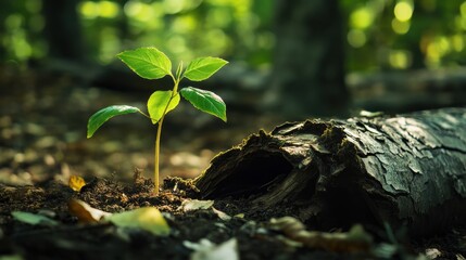 New Life Sprouting From Decaying Log in Forest - Nature Photography