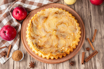Traditional Apple Pie Charlotte: Delicious and Homemade on a Rustic Wooden Table