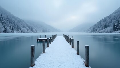 Naklejka premium Snowy serenity A frozen lake in the mountains