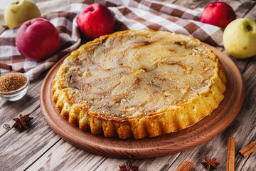 Traditional Apple Pie Charlotte: Delicious and Homemade on a Rustic Wooden Table