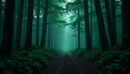 Naklejka premium Enchanted forest path inviting exploration