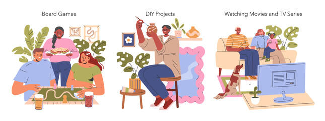 Hobbies at Home. Flat Vector Illustration