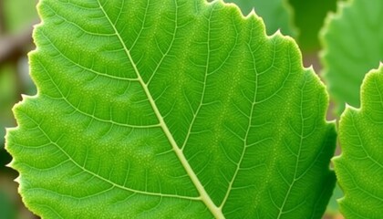 Fototapeta premium Vibrant green leaf closeup nature
