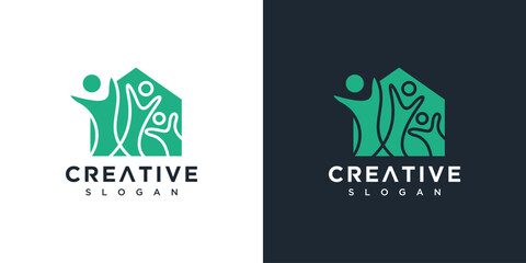 people logo inspiration. family and house logo design. people logo icon inside the house