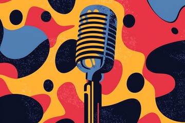 Abstract design poster for a karaoke microphone event. Open mic festival poster, singer party poster, night show poster, or comedy club poster.