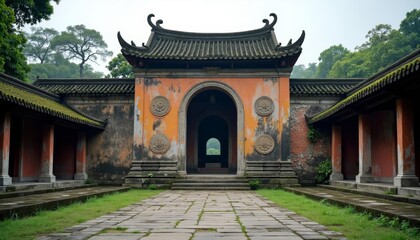 Fototapeta premium Exploring the ancient grandeur of an East Asian temple