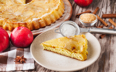 Traditional Apple Pie Charlotte: Delicious and Homemade on a Rustic Wooden Table