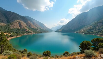  Enchanting mountain lake under a clear sky