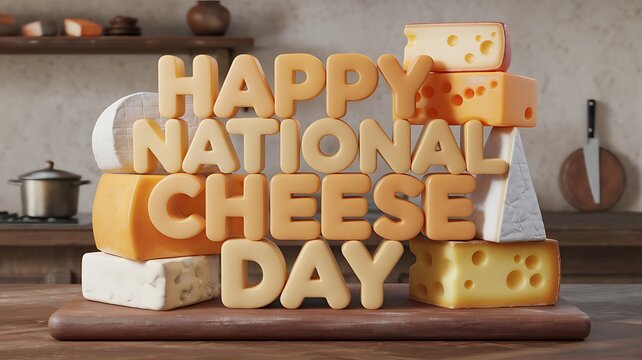 Happy National Cheese Day with Cheese Letters and Cheese Blocks - Powered by Adobe