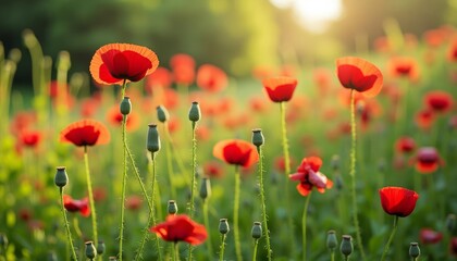 Fototapeta premium Blooming beauty in a field of red poppies