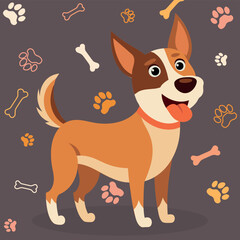Cartoon puppy standing, Portrait of cute little stray dog. Dog friend. Vector illustration. Cute cartoon dog or puppy character design with flat color. Happy Street dog