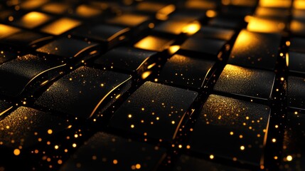 Obraz premium Abstract Black and Gold Background with Shiny Glitter and Bokeh Lights - Luxury Texture
