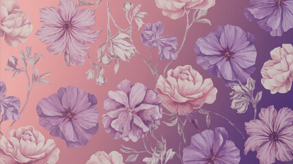 Floral Watercolor Pattern with Pink and Purple Flowers