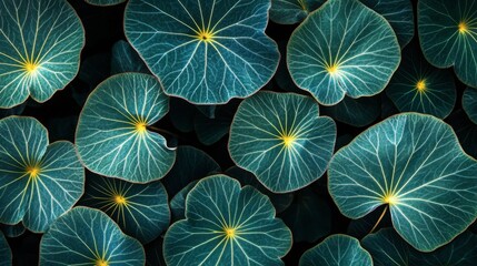 Lush Green Leaves with Detailed Patterns and Highlights