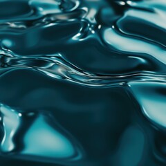 Abstract Teal Liquid Surface Texture Background - Flowing Water, Glossy, Smooth, Reflective, Teal Blue, Swirling, Dynamic