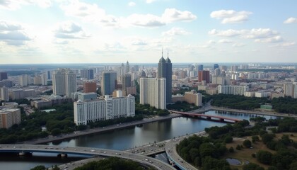 Obraz premium Vibrant Cityscape with River and Bridges