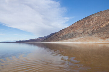 Lake Manly and salt flats at Badwater Basin in Death Valley National Park, California