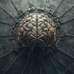 Chained Brain - Concept of Mental Imprisonment, Depression, and Anxiety.