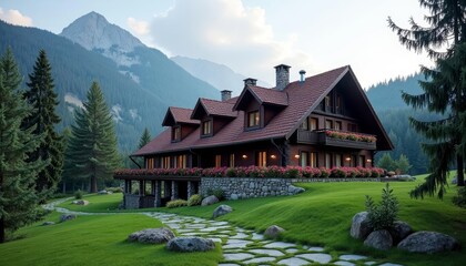 Fototapeta premium Elegant mountain retreat with scenic views