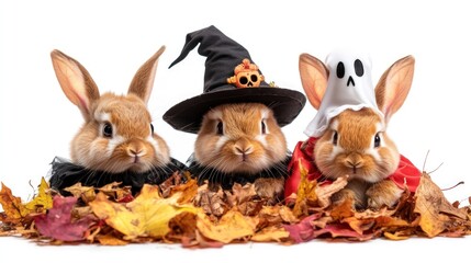 Fototapeta premium Three Adorable Bunnies Dressed Up For Halloween