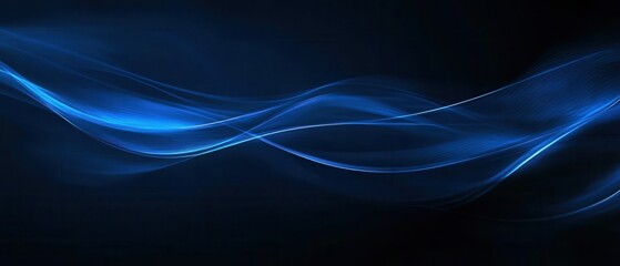 Fototapeta premium Abstract Blue Light Waves on Black Background - Digital Art, Tech, and Design Concept.