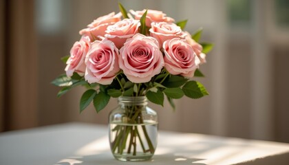  Elegant simplicity  A bouquet of roses in a glass vase