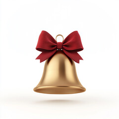 gold bell with a vibrant red bow, perfect for holiday decorations. isolated on white background