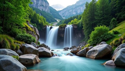 Fototapeta premium Natures serene beauty captured in a mountain waterfall