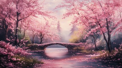 Fototapeta premium Serene Spring Landscape with Bridge