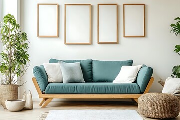 Fototapeta premium Cozy Modern Living Room with Neutral Tones, Stylish Decor, and Elegant Architecture- generative ai