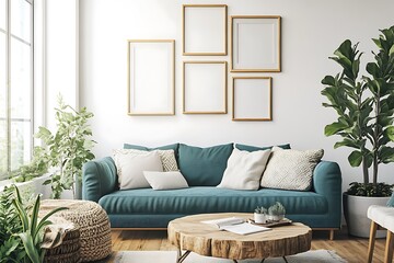 Cozy Modern Living Room with Neutral Tones, Stylish Decor, and Elegant Architecture- generative ai
