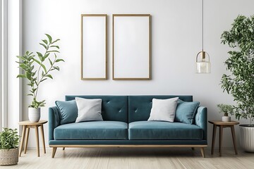 Fototapeta premium Cozy Modern Living Room with Neutral Tones, Stylish Decor, and Elegant Architecture- generative ai