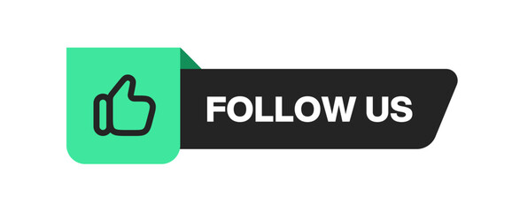 Follow Us banner featuring a thumbs-up icon and follow button, designed for social media engagement. Vector illustration